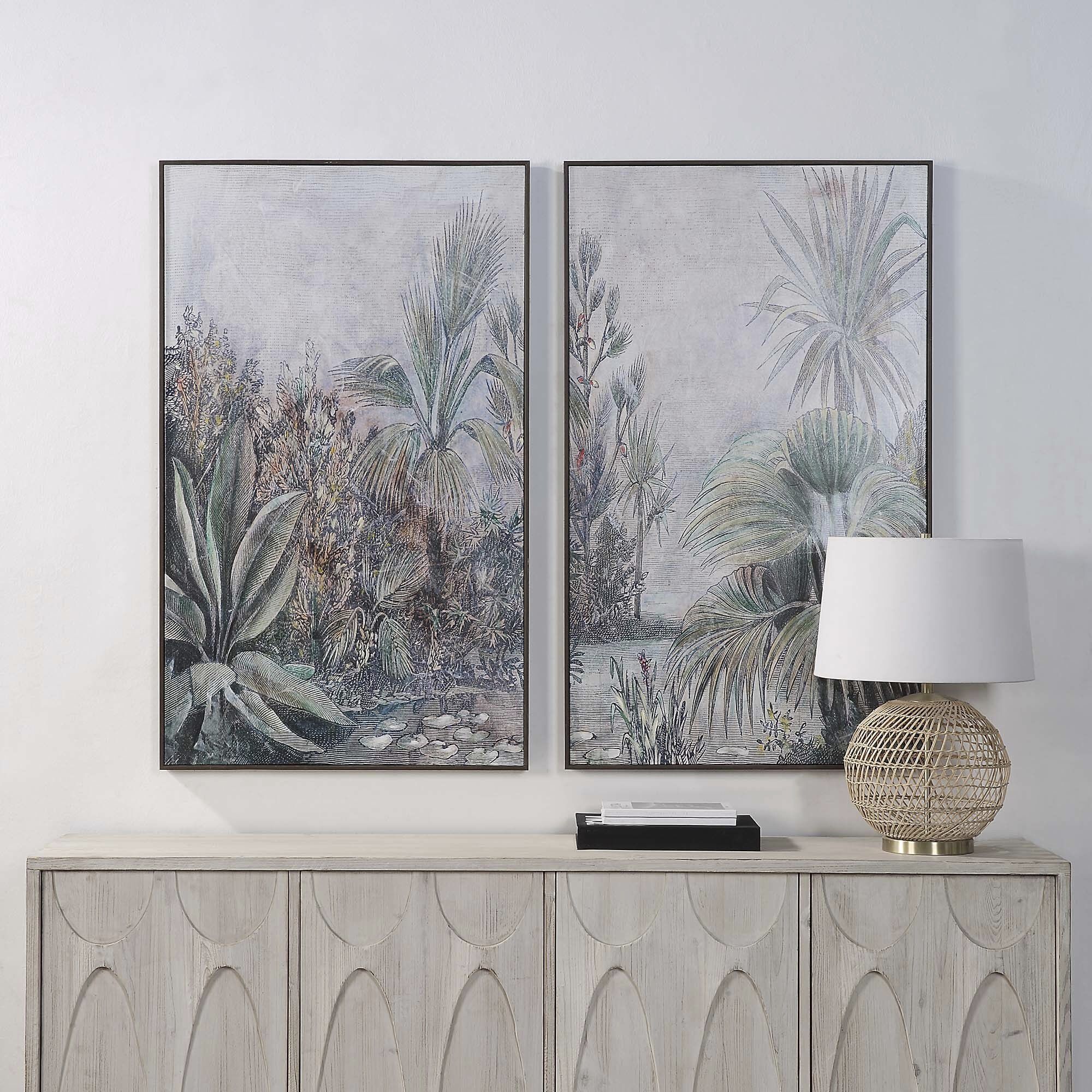 Labyrinth Multicolor and Walnut with Off-White Canvas Art, Set of 2