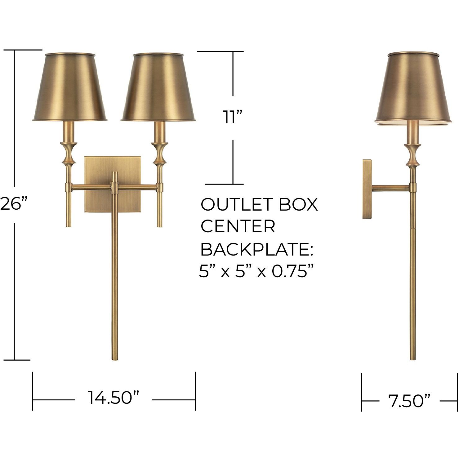 Whitney 2 Light 14.5 inch Aged Brass Sconce Wall Light