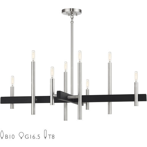 Denmark 8 Light 36 inch Brushed Nickel with Black Accents Chandelier Ceiling Light