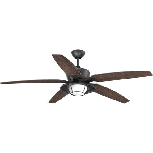 Montague 60 inch Forged Black with Toasted Oak Blades Indoor/Outdoor Ceiling Fan, Progress LED