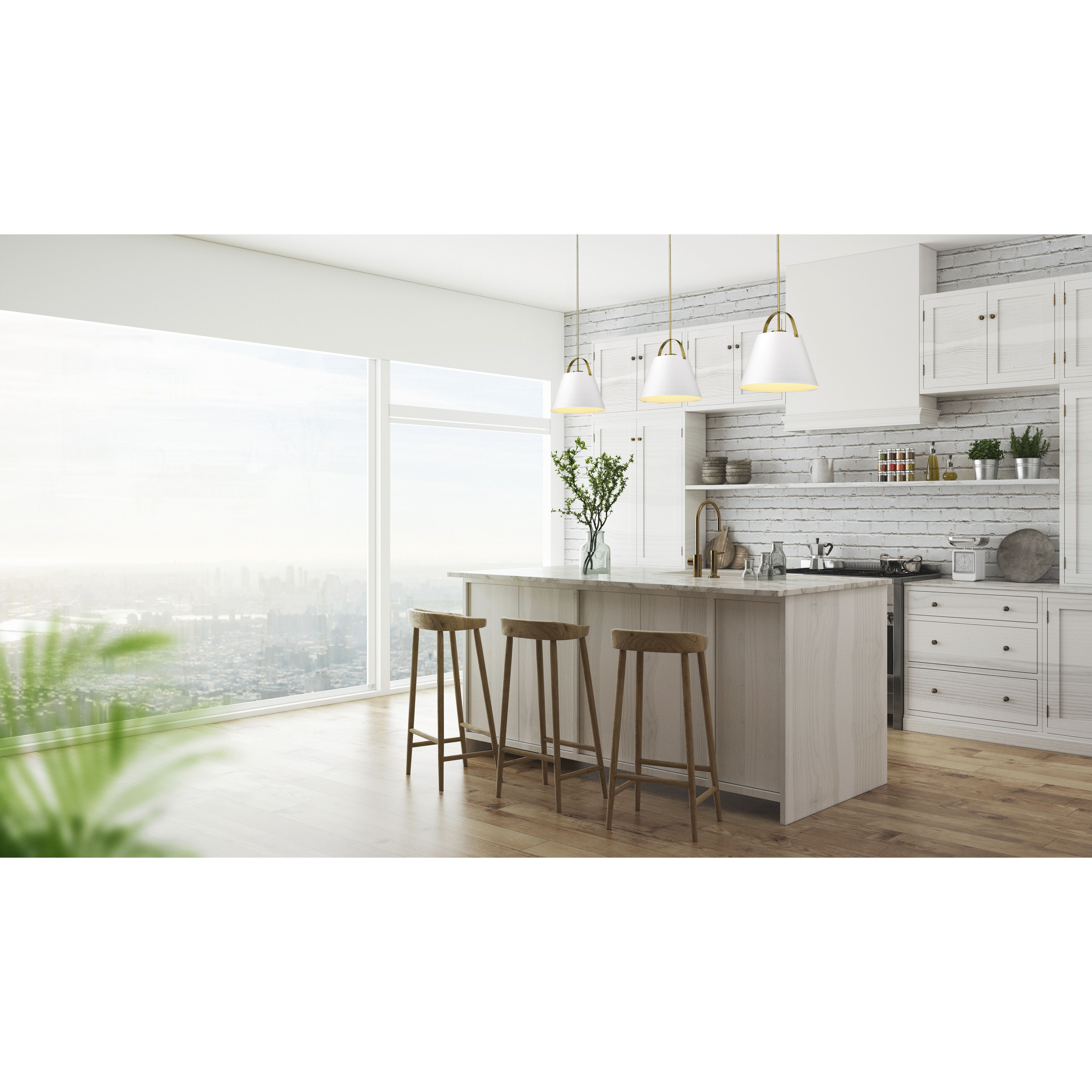 Z-Studio 1 Light 18 inch Matte White and Heritage Brass Pendant Ceiling Light