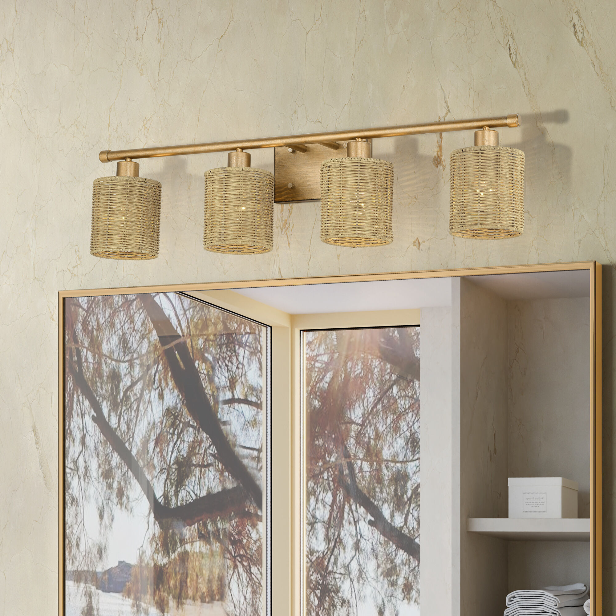 Weavington 4 Light 35.5 inch Antique Gold Leaf Vanity Wall Sconce Wall Light