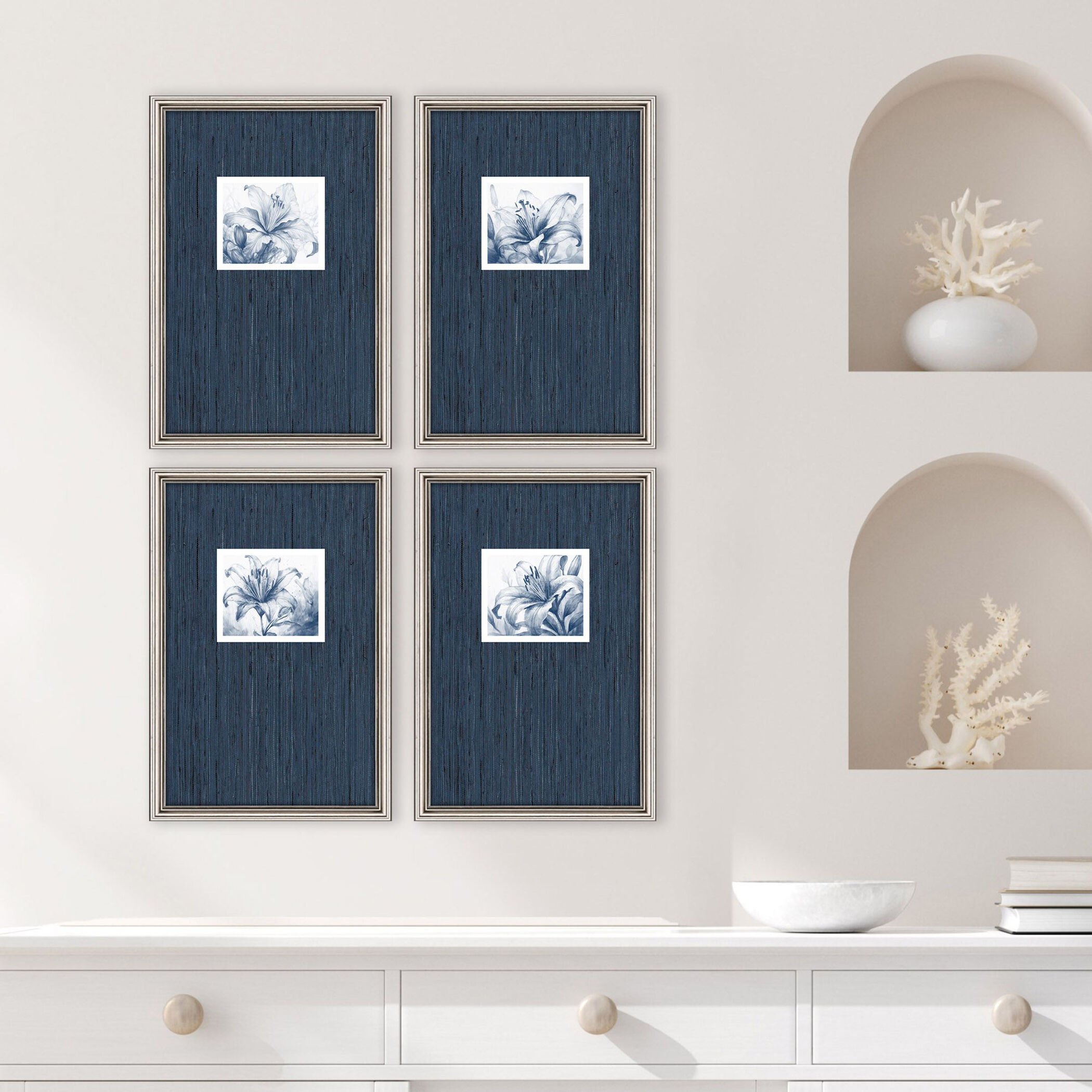 Lilies Blue and White Framed Art
