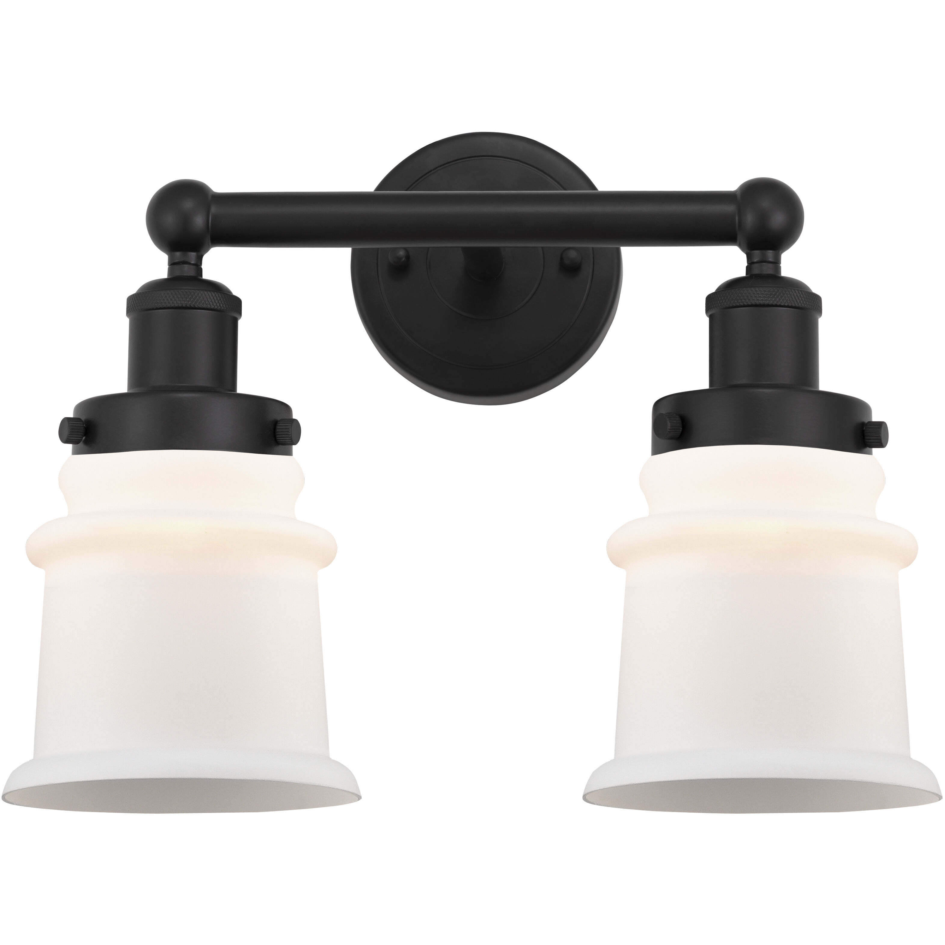 Edison Canton 2 Light 14 inch Matte Black Bath Vanity Light Wall Light in Matte White Glass