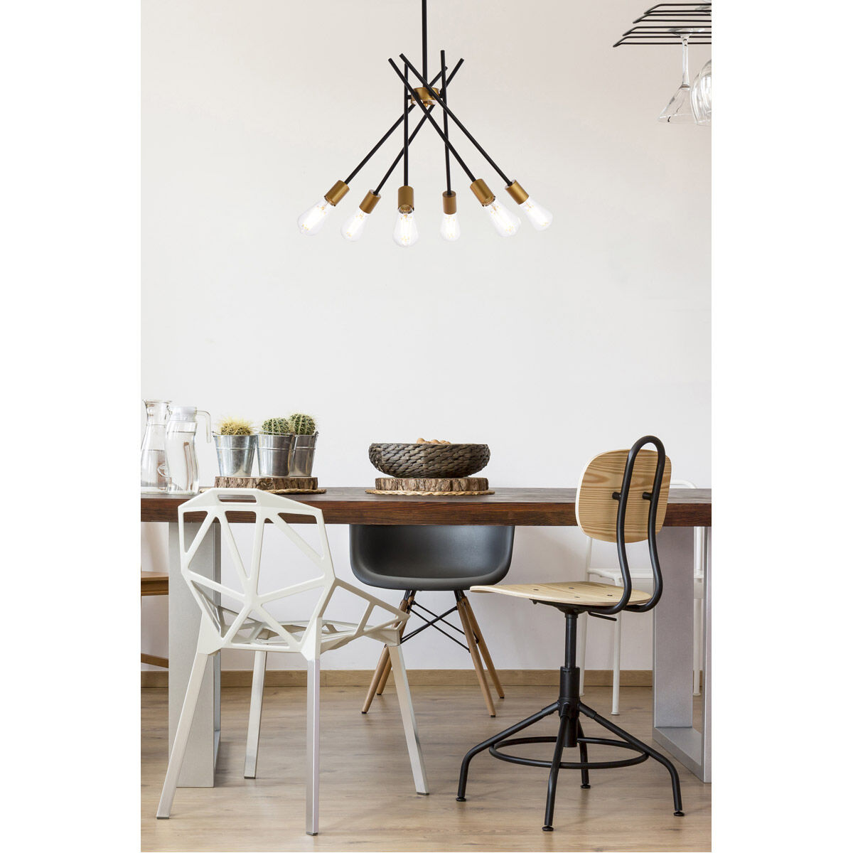 Lucca 6 Light 23 inch Black and Brass Pendant Ceiling Light