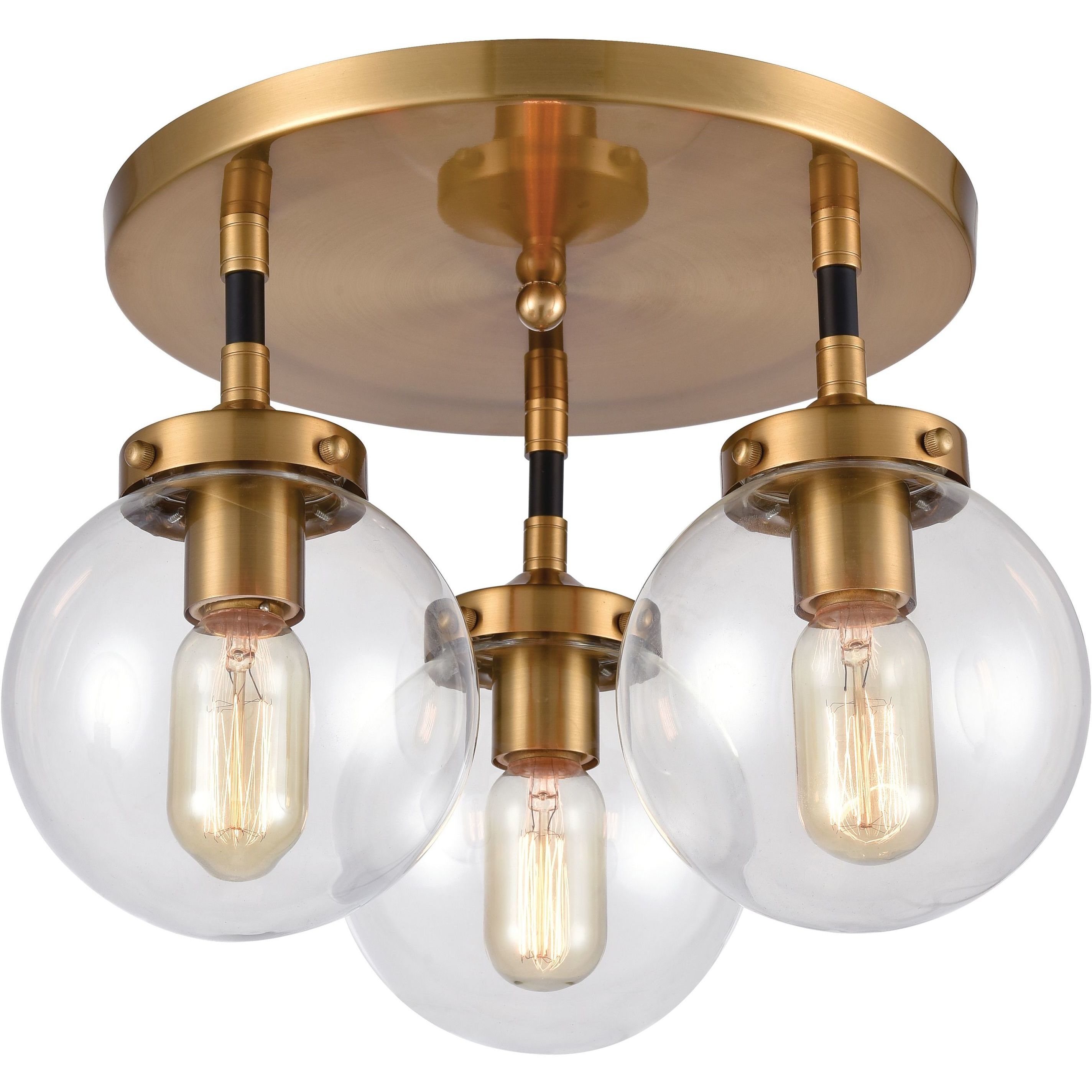 Boudreaux 3 Light 15 inch Matte Black with Antique Gold Semi Flush Mount Ceiling Light