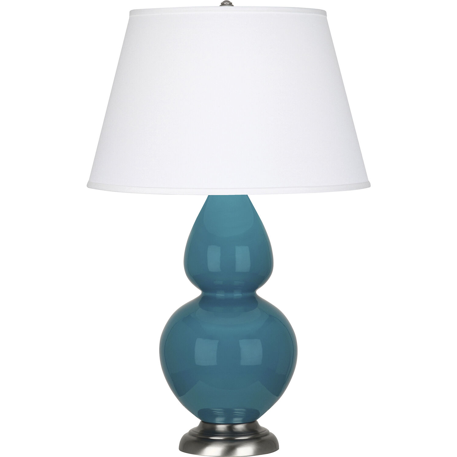Double Gourd 31 inch 150 watt Peacock Glazed Ceramic with Antique Silver Table Lamp Portable Light in Pearl Dupioni