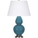 Double Gourd 31 inch 150.00 watt Peacock Glazed Ceramic with Antique Silver Table Lamp Portable Light in Pearl Dupioni