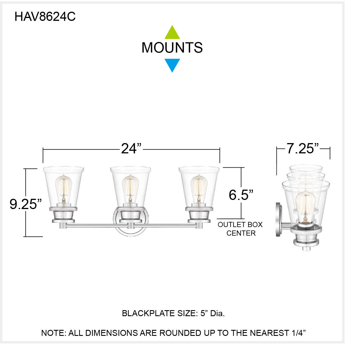 Haverfield 3 Light 24 inch Polished Chrome Bath Light Wall Light