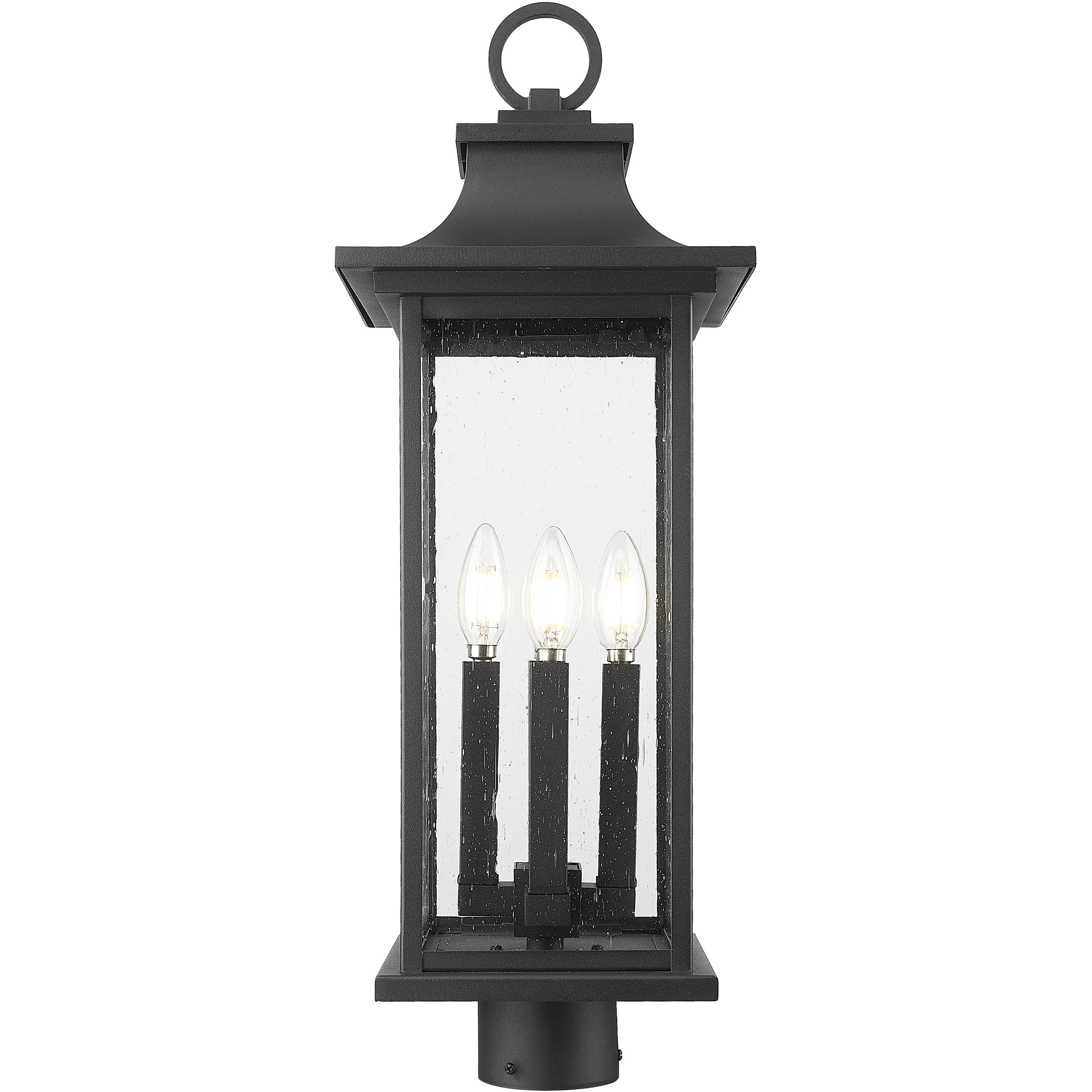 Tiberius 4 Light 25.25 inch Black Outdoor Post Mount Fixture in Clear Seedy Glass