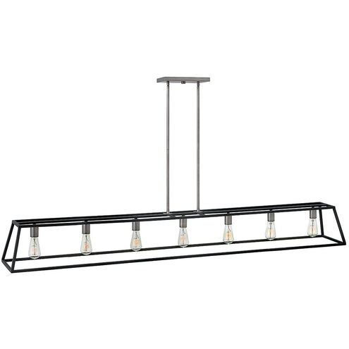 Fulton 7 Light 65 inch Aged Zinc with Antique Nickel Indoor Linear Chandelier Ceiling Light