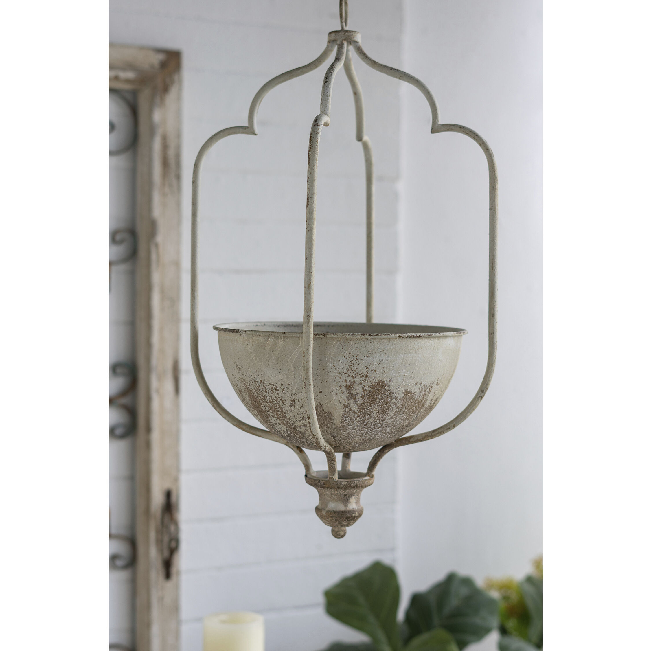 Anita Distressed White Hanging Planter