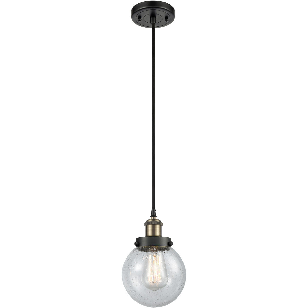 Ballston Beacon 1 Light 6 inch Black Antique Brass Mini Pendant Ceiling Light in Seedy Glass