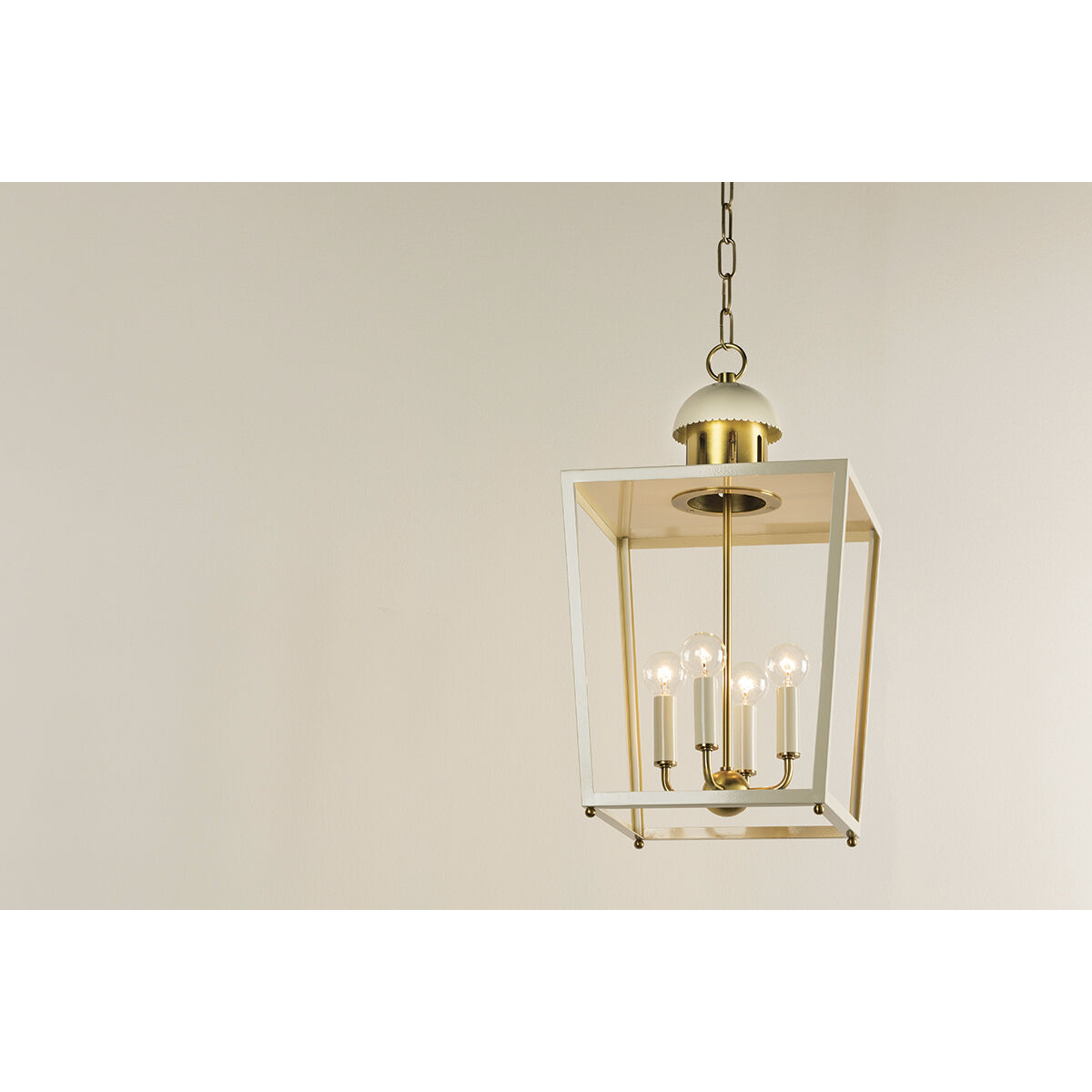 June 4 Light 12 inch Aged Brass and Soft Cream Indoor Lantern Pendant Ceiling Light
