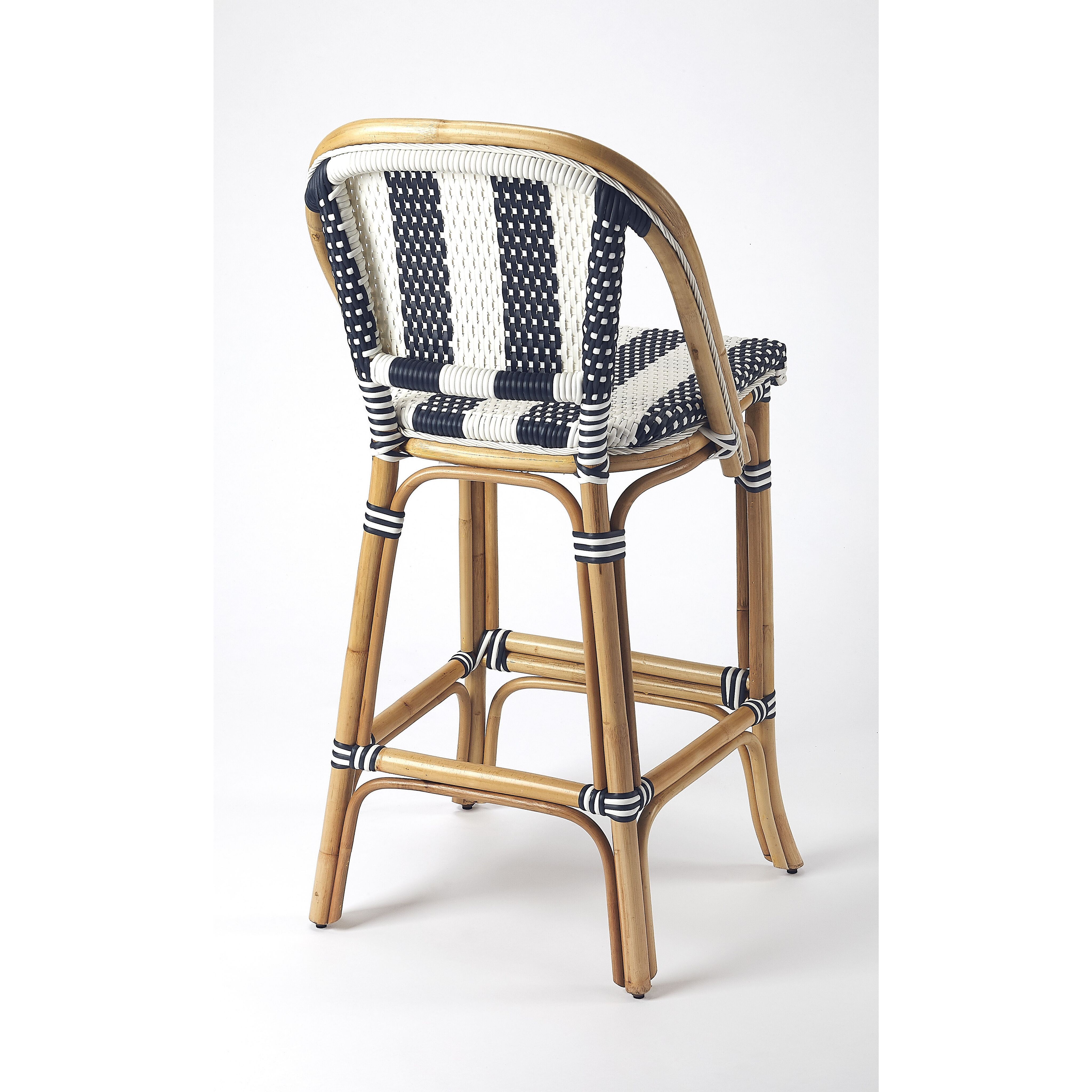 Designer'S Edge Lila Blue & White Stripe Rattan 41 inch Blue Barstool
