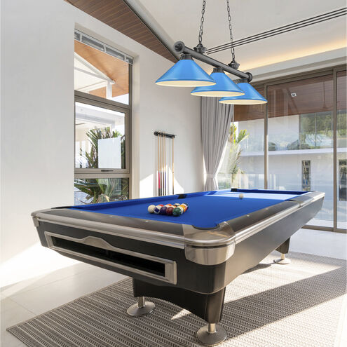 Cordon 3 Light 58 inch Bronze Plate Billiard Ceiling Light in Electric Blue Steel