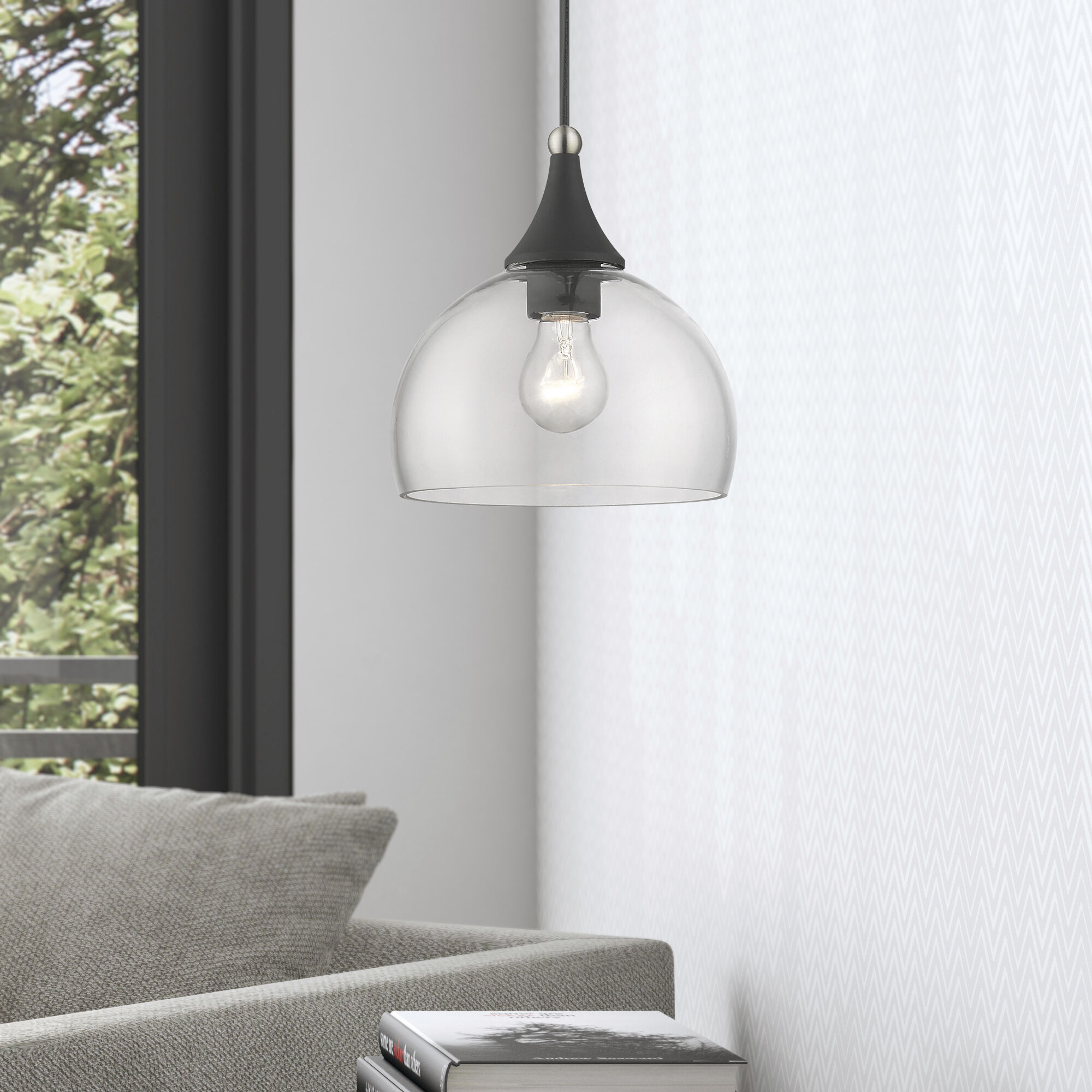 Glendon 1 Light 8.25 inch Black with Brushed Nickel Accents Glass Pendant Ceiling Light