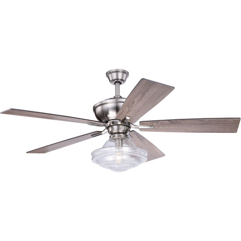 Huntley 52 inch Satin Nickel with Driftwood-Dark Maple Blades Ceiling Fan, Integrated Dimmable Remote