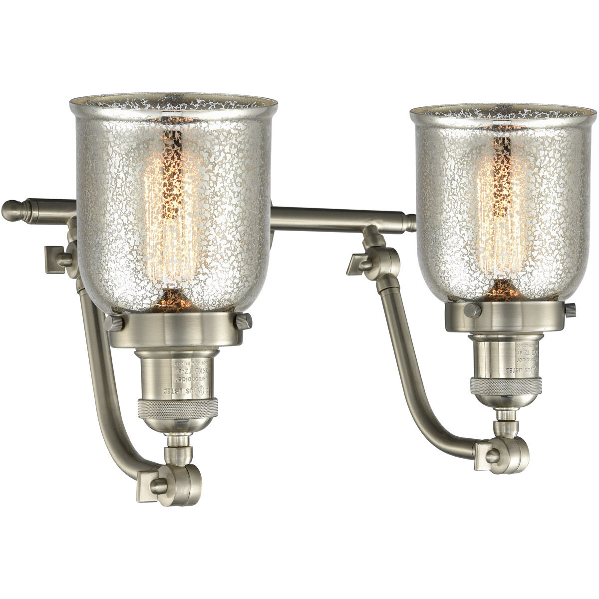 Franklin Restoration Small Bell LED 18 inch Brushed Satin Nickel Bath Vanity Light Wall Light in Silver Plated Mercury Glass, Franklin Restoration