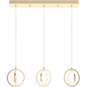 Lock 3 Light 9 inch Satin Brass Linear Pendant Ceiling Light