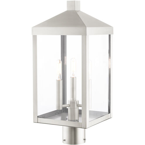 Nyack 3 Light 20 inch Brushed Nickel Outdoor Post Top Lantern