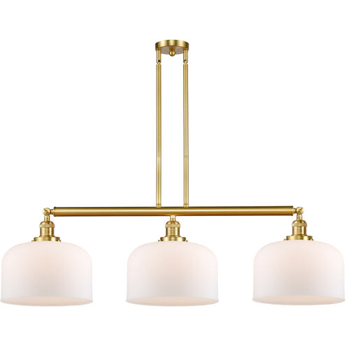 Franklin Restoration X-Large Bell 3 Light 42 inch Satin Gold Island Light Ceiling Light in Matte White Glass, Franklin Restoration