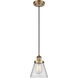 Ballston Small Cone 1 Light 6 inch Brushed Brass Mini Pendant Ceiling Light in Clear Glass