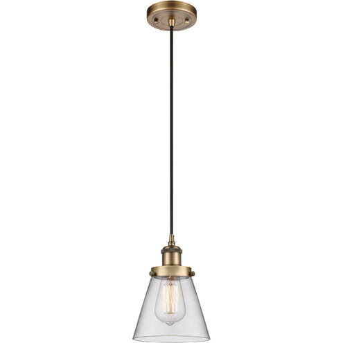 Ballston Small Cone 1 Light 6 inch Brushed Brass Mini Pendant Ceiling Light in Clear Glass