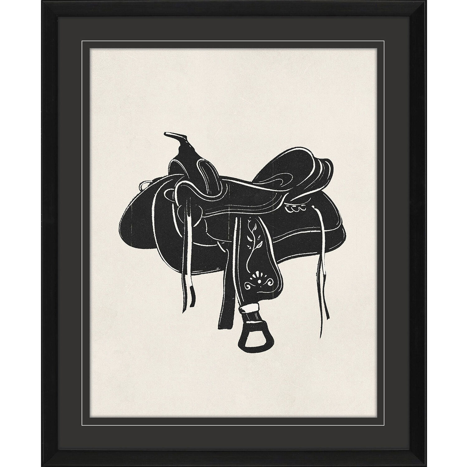 Cowboy Boots Cowboy Hat Cowboy Horseshoe Cowboy Saddle Black and Neutral Framed Art, Propac