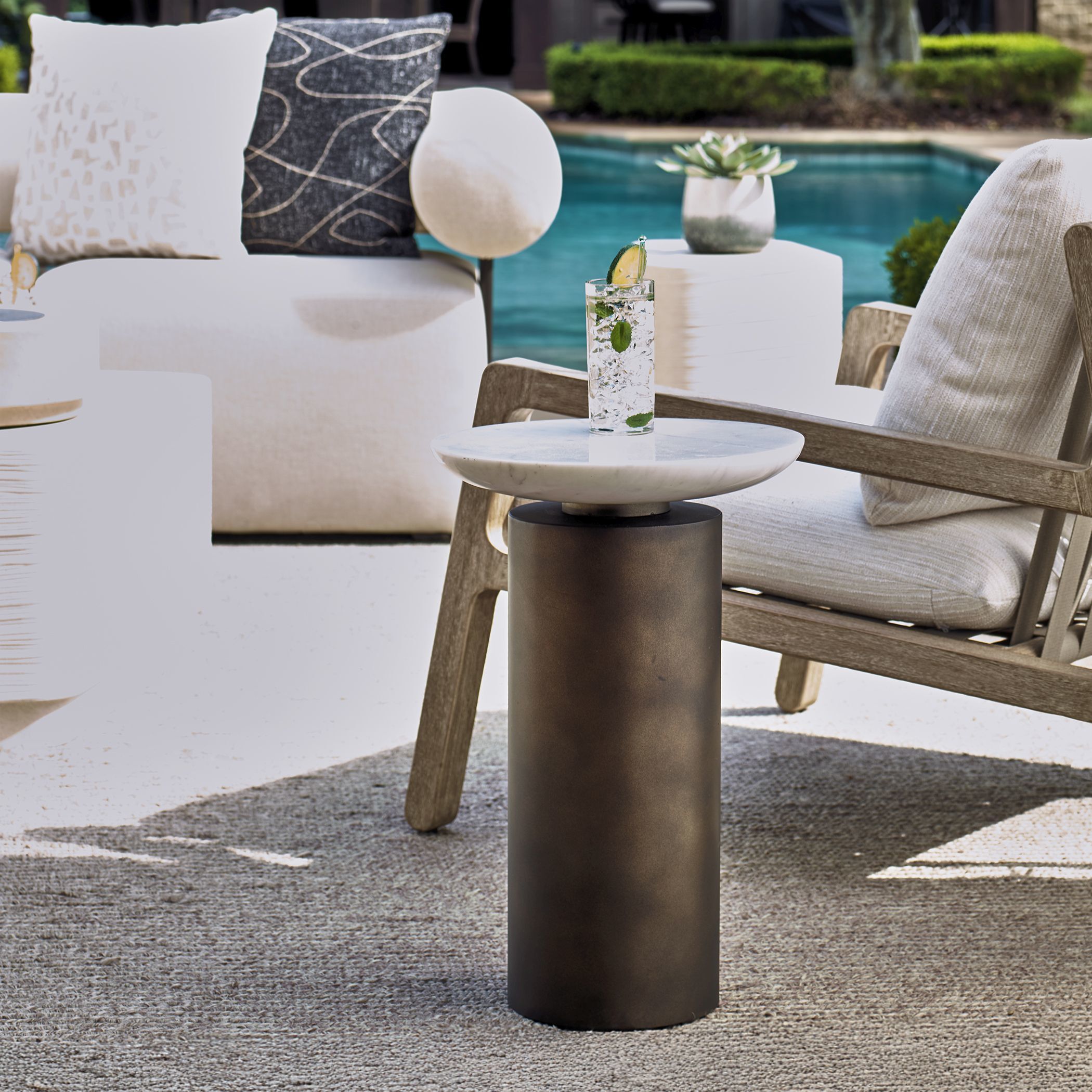 Olso 21 X 14 inch Dark Bronze and White Marble Outdoor Accent Table