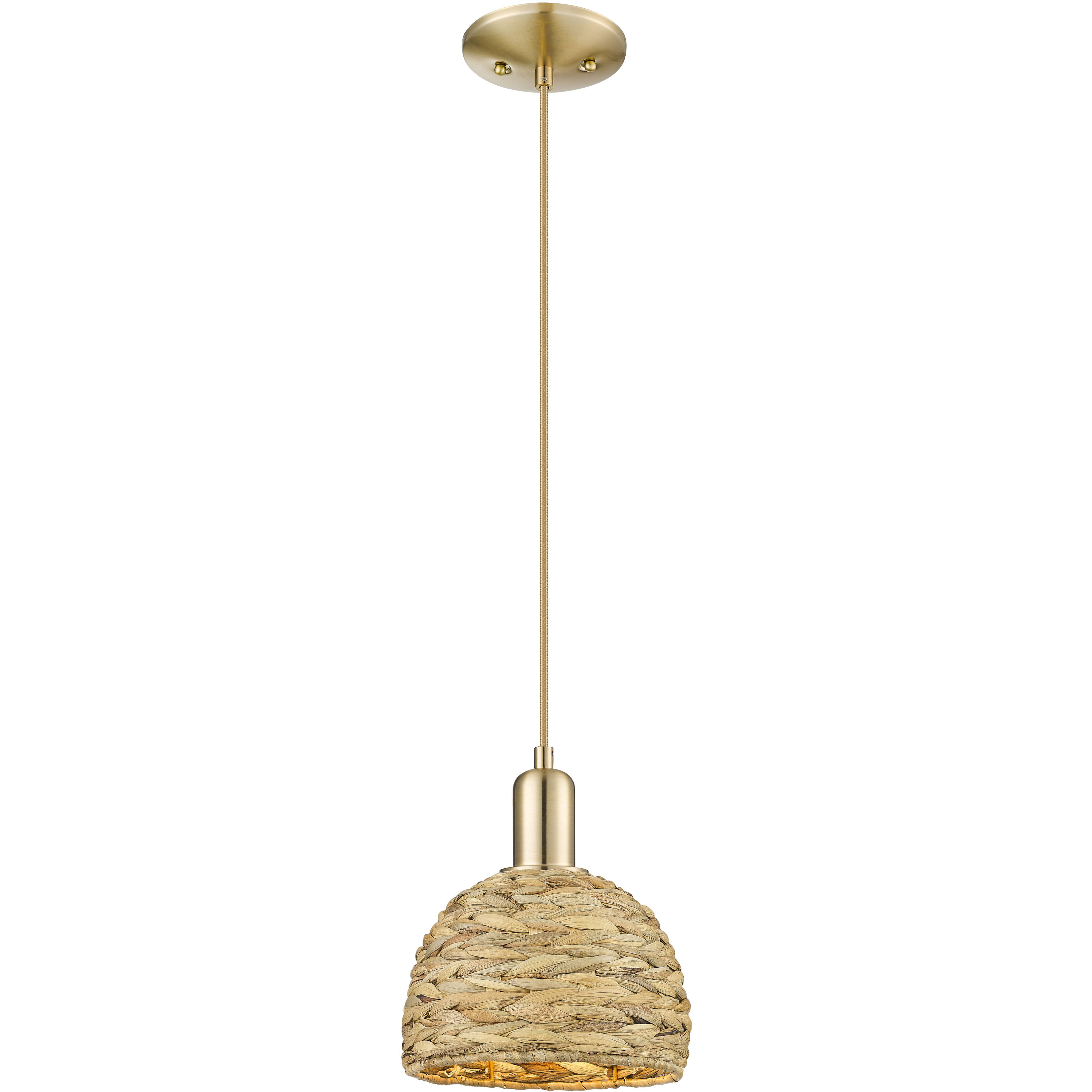Arcadia Woven Rattan 1 Light 8 inch Champagne Bronze Mini Pendant Ceiling Light