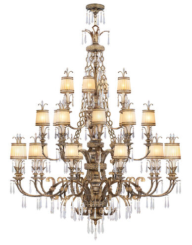 La Bella 24 Light 60 inch Vintage Gold Leaf Chandelier Ceiling Light