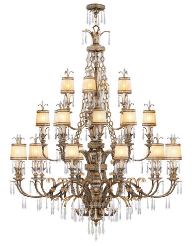 La Bella 24 Light 60 inch Vintage Gold Leaf Chandelier Ceiling Light