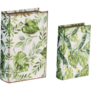 Botanical 7.1 inch Green and White Decorative Book Boxes, Set of 2