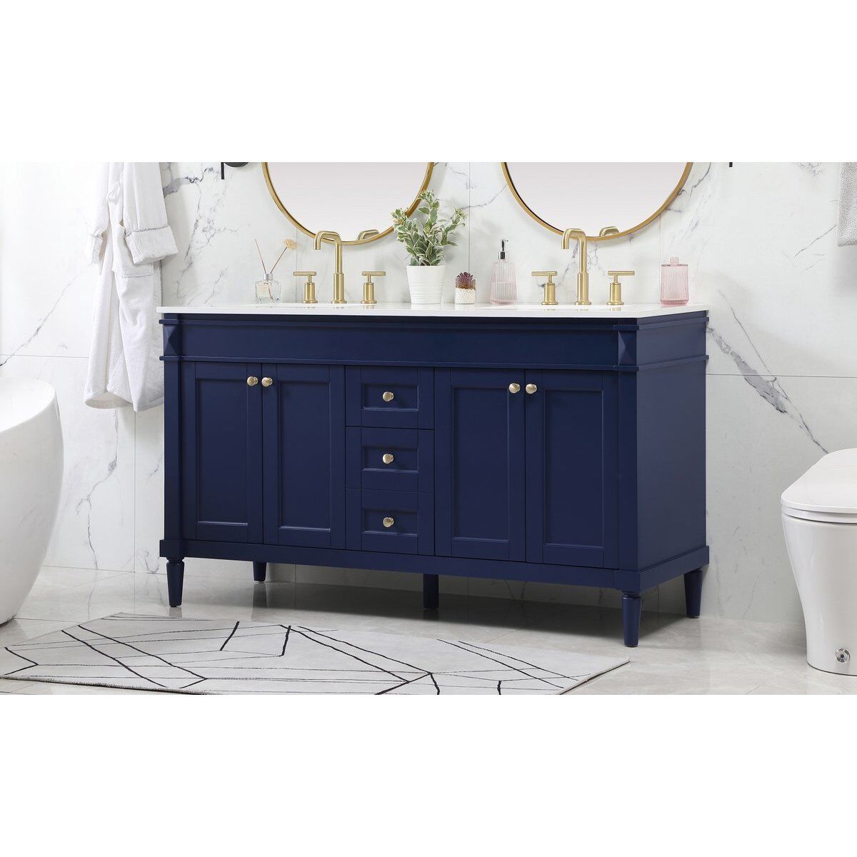 Bennett 60 X 21 X 35 inch Blue Vanity Sink Set