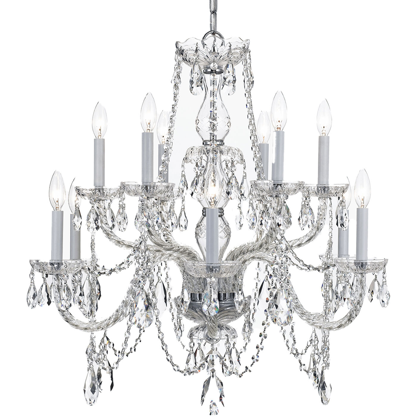 Traditional Crystal 12 Light 31 inch Polished Chrome Chandelier Ceiling Light in Clear Hand Cut