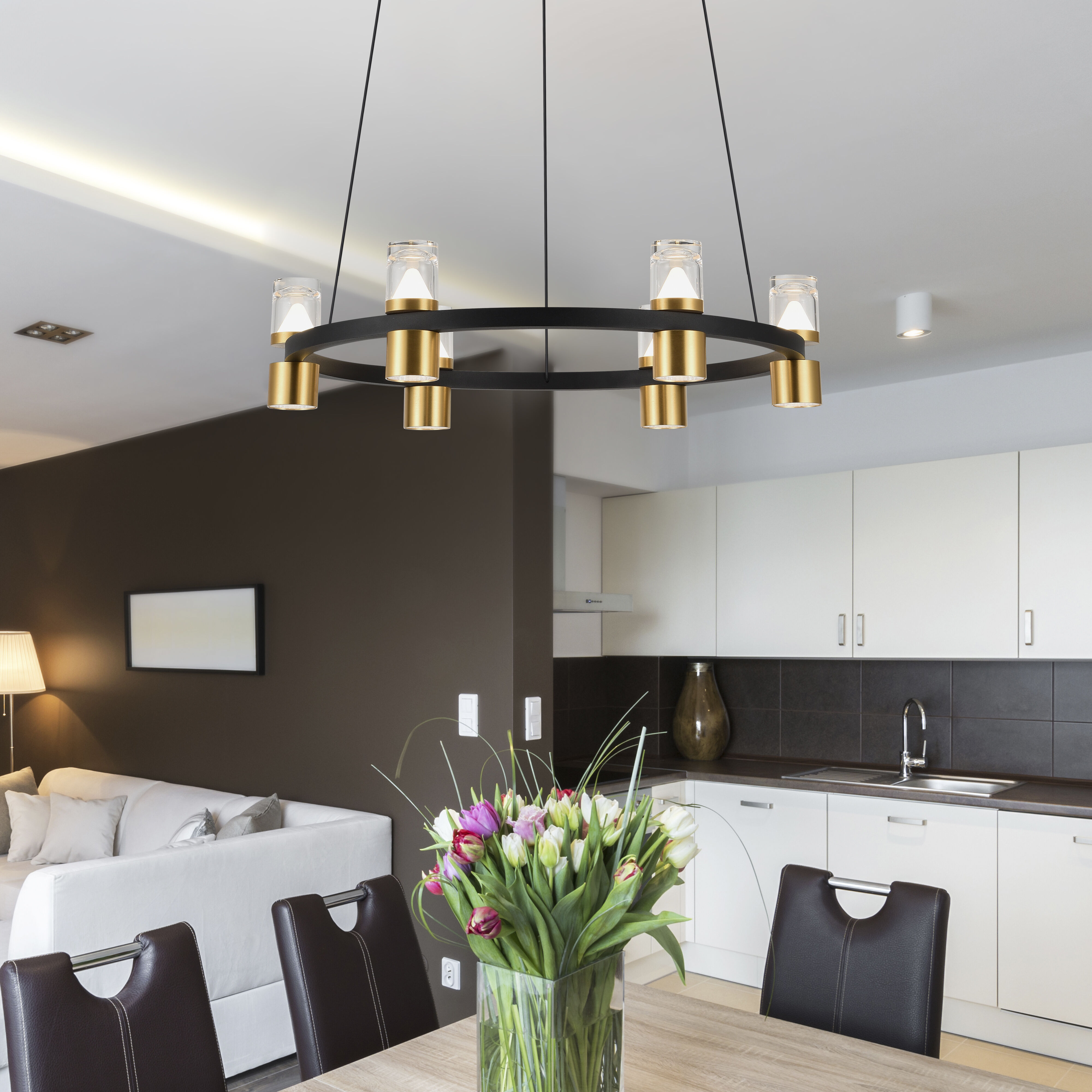 Ellegi Series 24 inch Black/Gold Chandelier Ceiling Light, Artisan Collection