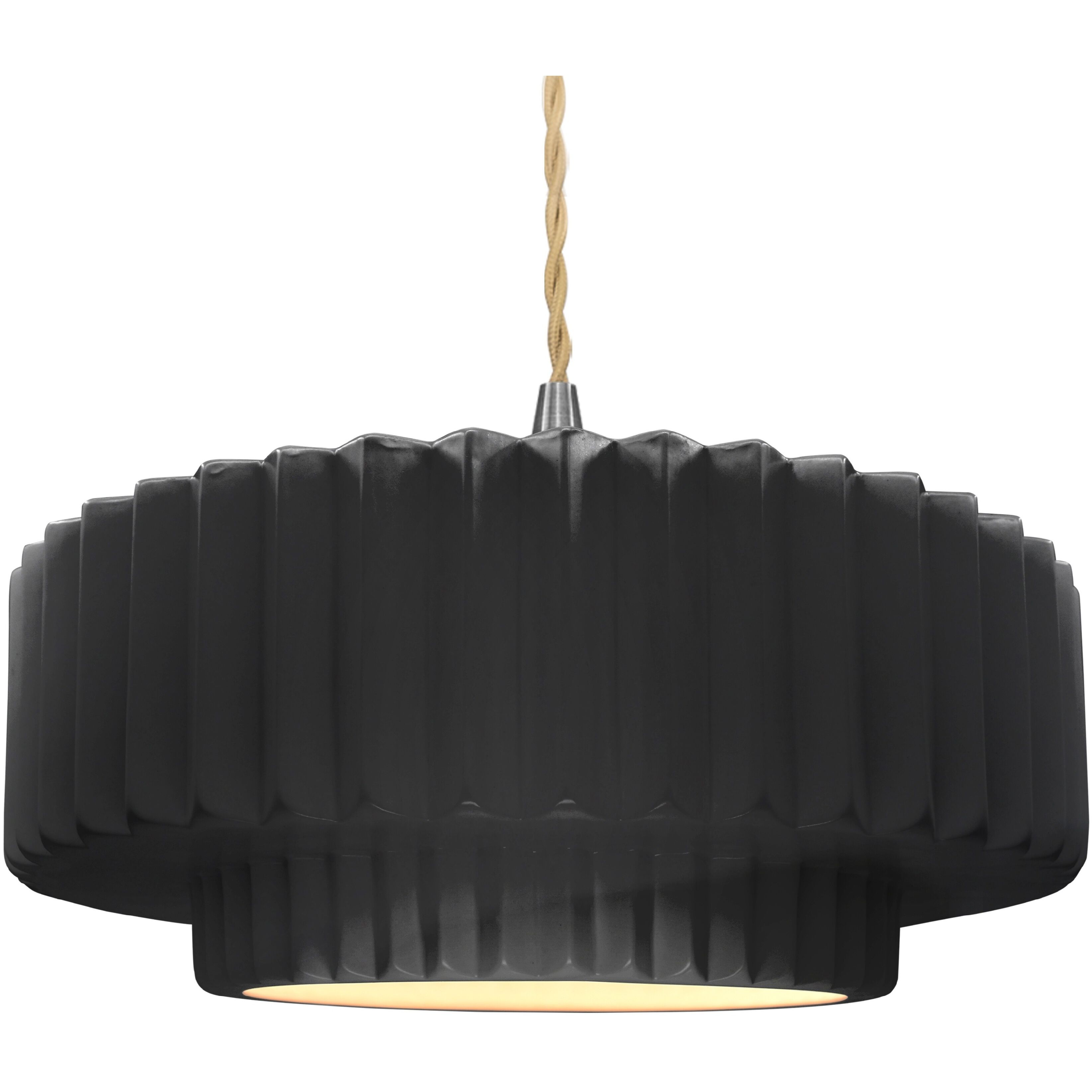 Radiance Collection - Pleated Tier Pendant Ceiling Light in Brushed Nickel, Replaceable Bulb, Beige Twist Cord, Gloss Black/Matte White, 16.25W x 6H, Form+Finish+Function