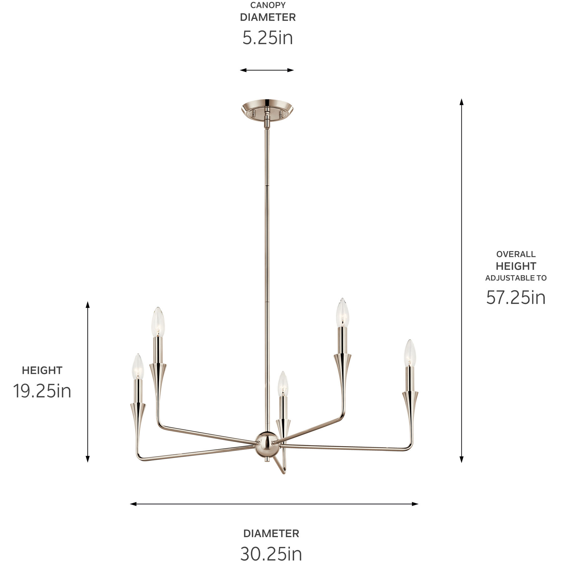 Alvaro 5 Light Polished Nickel Chandelier Ceiling Light, 1 Tier Small