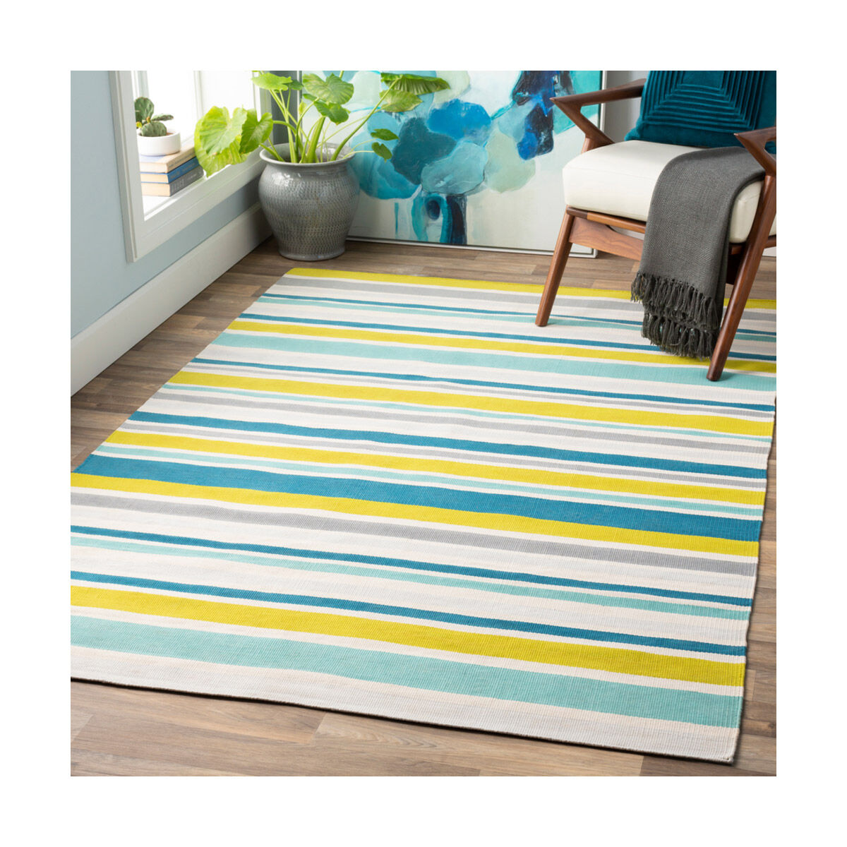 Maritime 36 X 24 inch Aqua/Ivory/Lime/Teal/Beige Indoor Area Rug, Rectangle