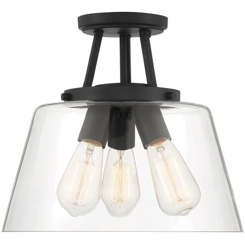 Calhoun 3 Light 13 inch Matte Black Semi-Flush Ceiling Light, Essentials