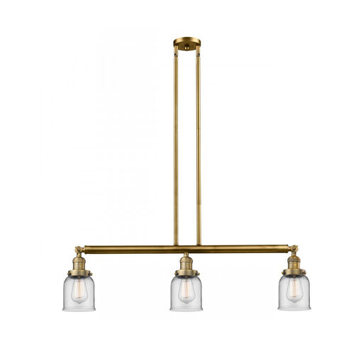 Franklin Restoration Small Bell 3 Light 38 inch Brushed Brass Island Light Ceiling Light in Clear Glass, Franklin Restoration