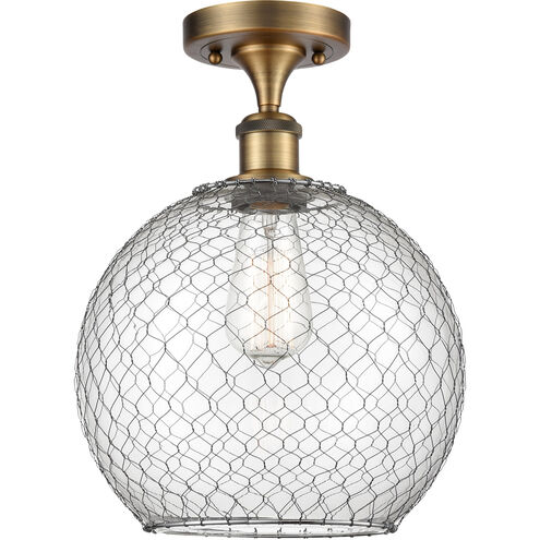 Ballston Large Farmhouse Chicken Wire 1 Light 10 inch Brushed Brass Semi-Flush Mount Ceiling Light, Ballston