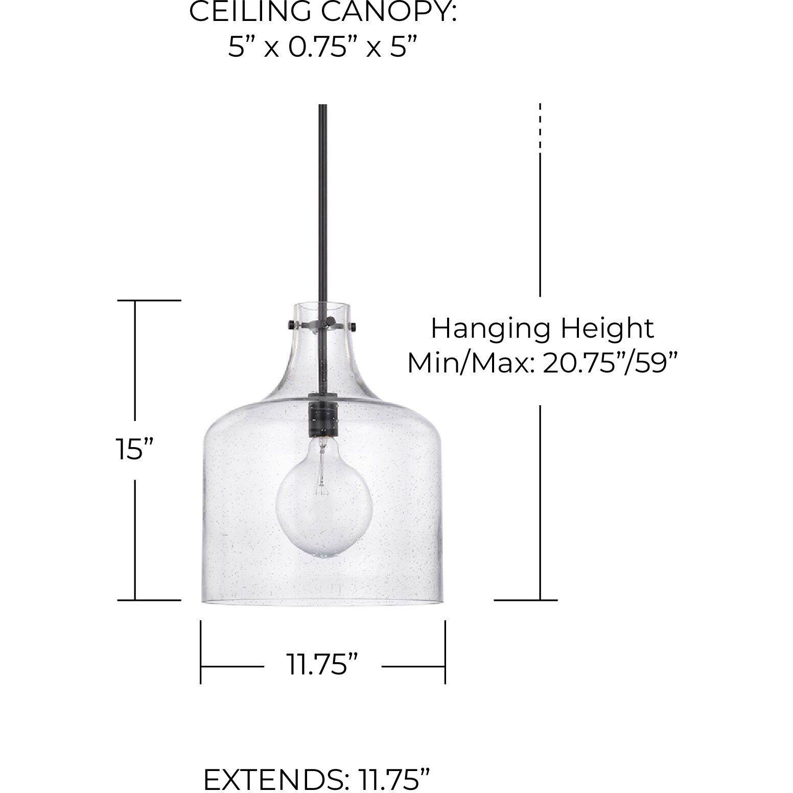 Elijah 1 Light 12 inch Matte Black Pendant Ceiling Light