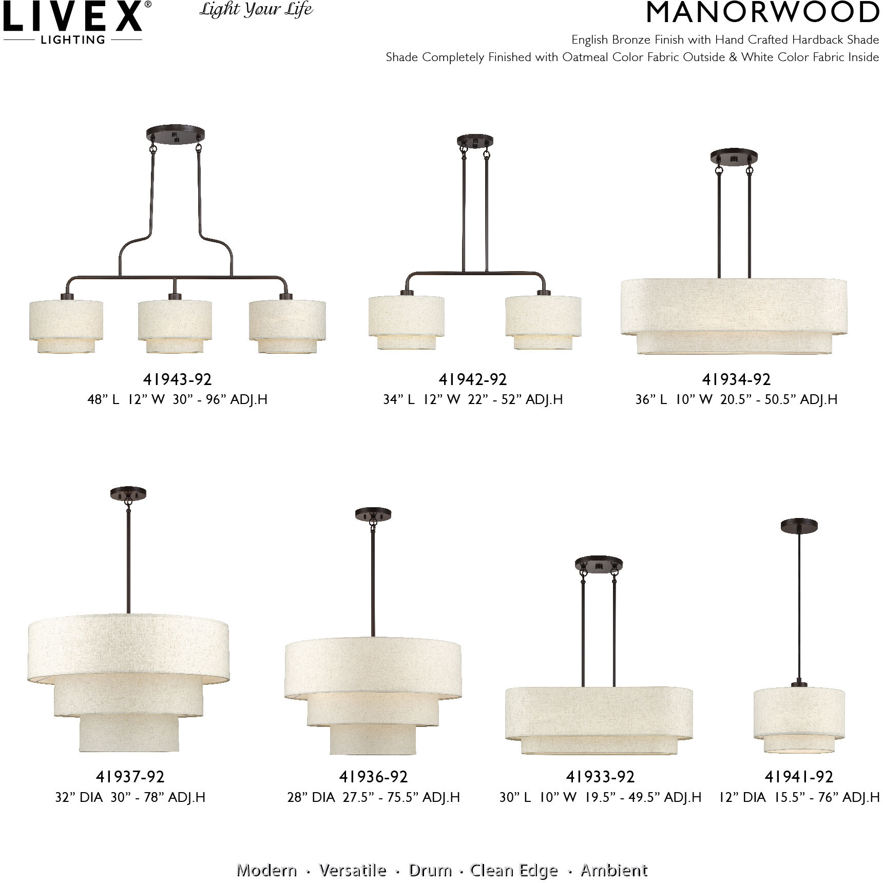 Manorwood 2 Light 34 inch English Bronze Linear Chandelier Ceiling Light, Large