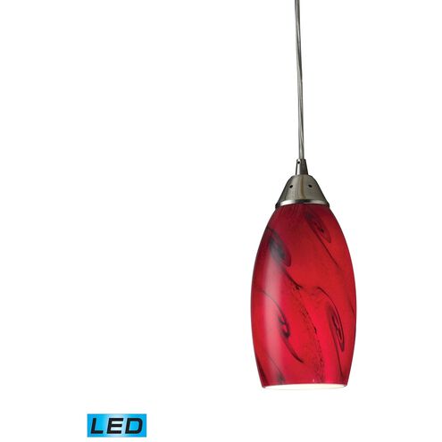 Galaxy LED 5 inch Satin Nickel Mini Pendant Ceiling Light in Red Galaxy Glass