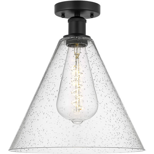 Edison Berkshire 1 Light 12 inch Matte Black Semi-Flush Mount Ceiling Light in Seedy Glass
