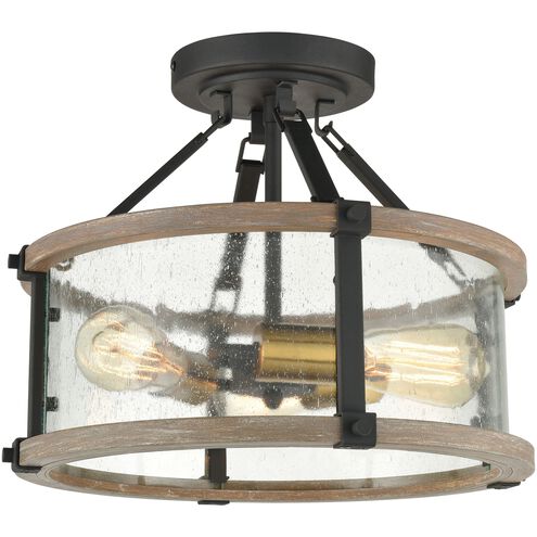 Geringer 3 Light 15 inch Charcoal with Beechwood and Burnished Brass Semi Flush Mount Ceiling Light