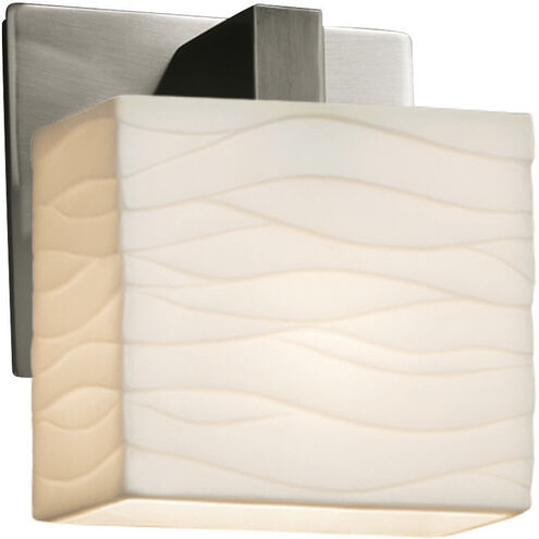 Porcelina Wall Sconce Wall Light in Brushed Nickel, Waves, Incandescent, Rectangle