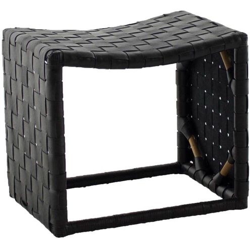 Dover 19.75 inch Natural Rattan / Black Leather Ottomans Stool